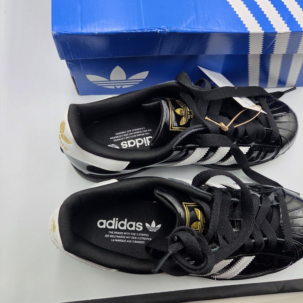 Women's Size 8 Adidas Superstar II W Black White Gold JS4009 New In Box - Picture 6 of 8
